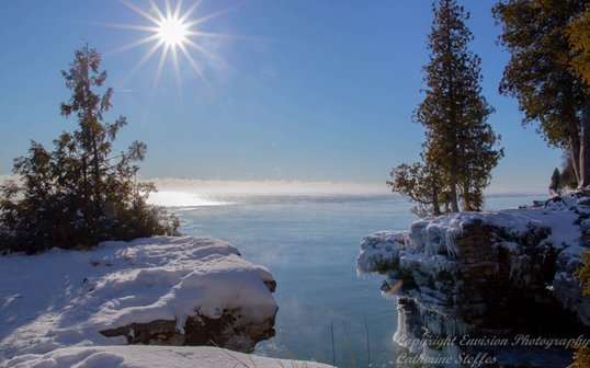 Snow-covered bluffs at the lakefront