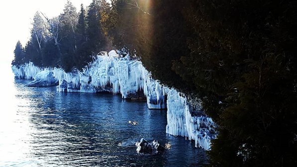 Ice-covered cliffs at the lakefront