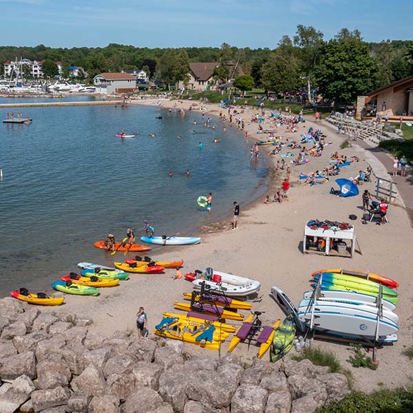 Aerial view of people on the beach