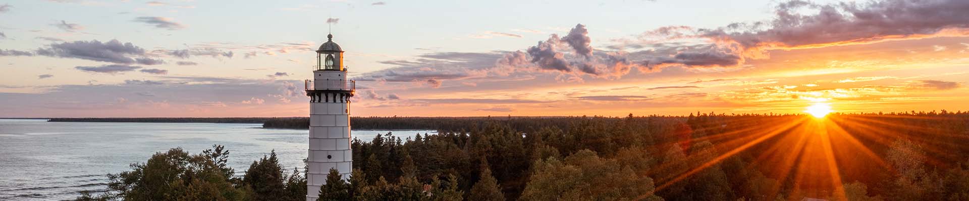 Cana Island Lighthouse at sunset.