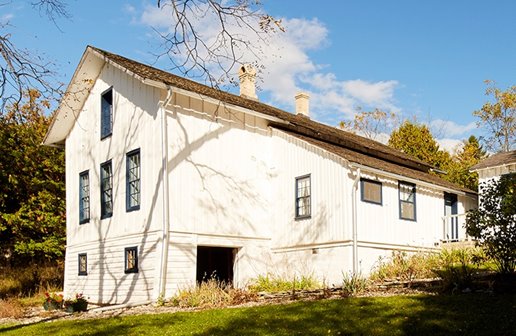 Old white building.