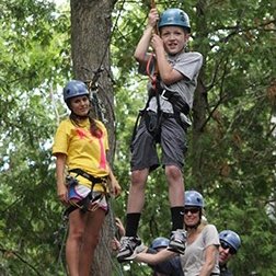 A family ziplining