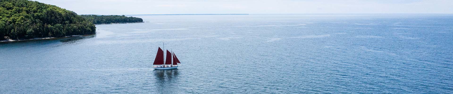 Aerial view of a sailboat on the lake