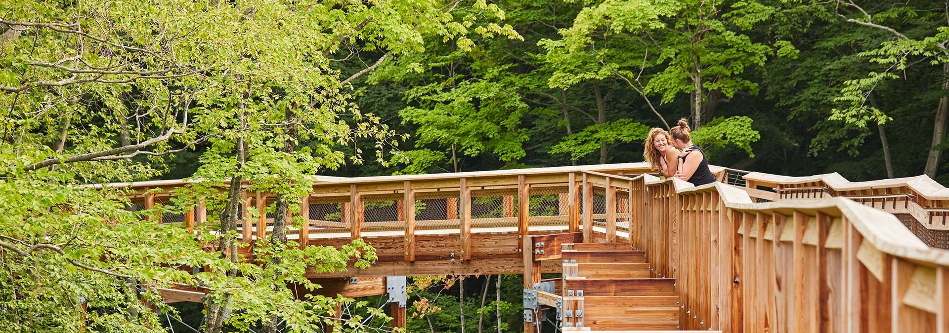 A couple on a lookout bridge