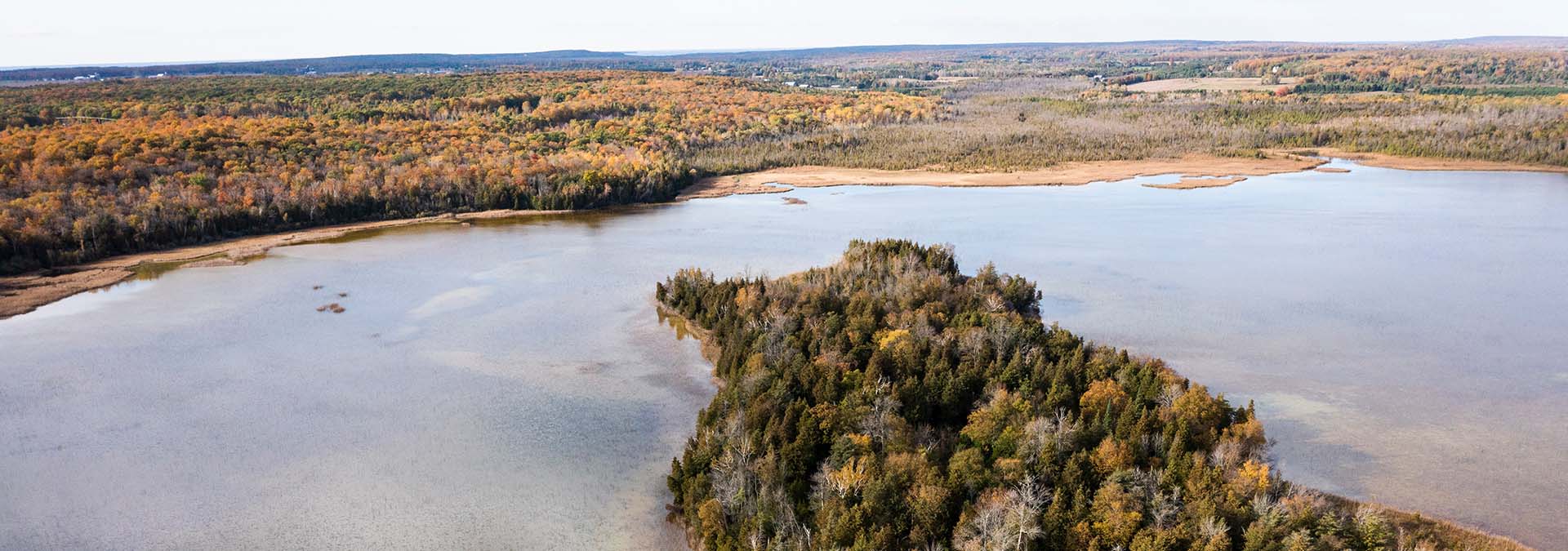 Aerial view of a preserve bay